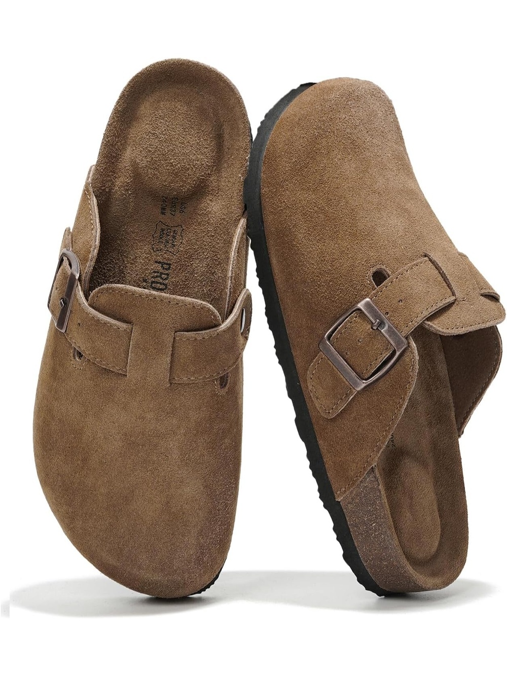 Women's Tan Suede Closed Toe Flat Slip On Benton Footbed Casual Mules Clog